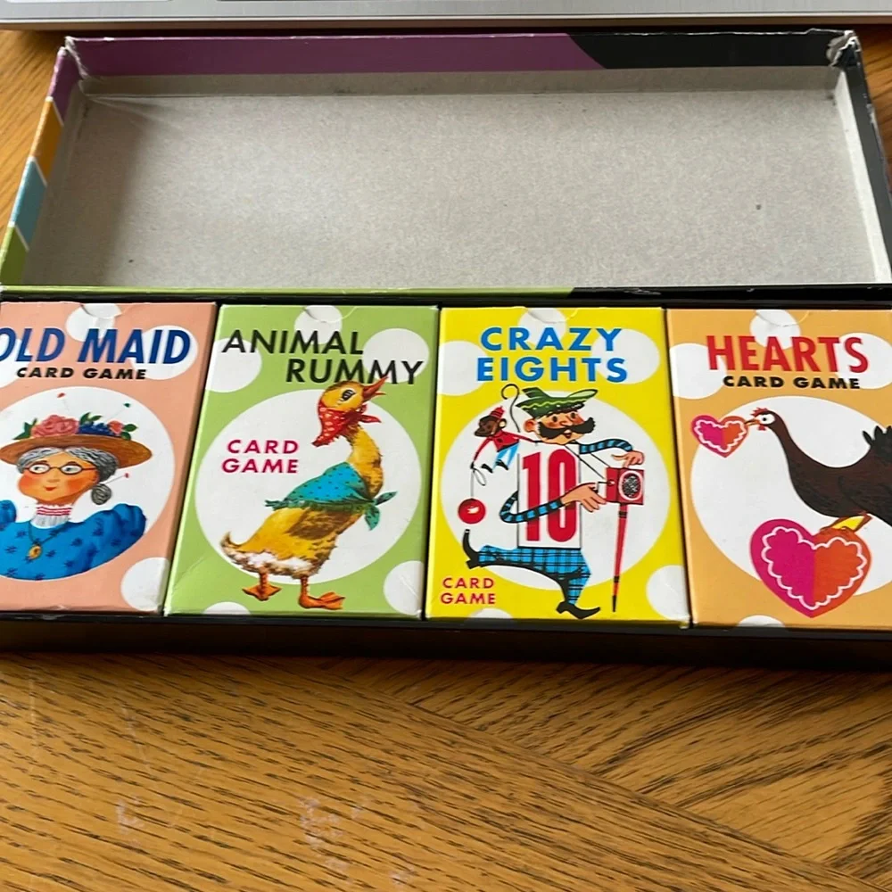 Vintage Card Games 4 Games Old Maid Rummy Hearts Crazy Eights Snap